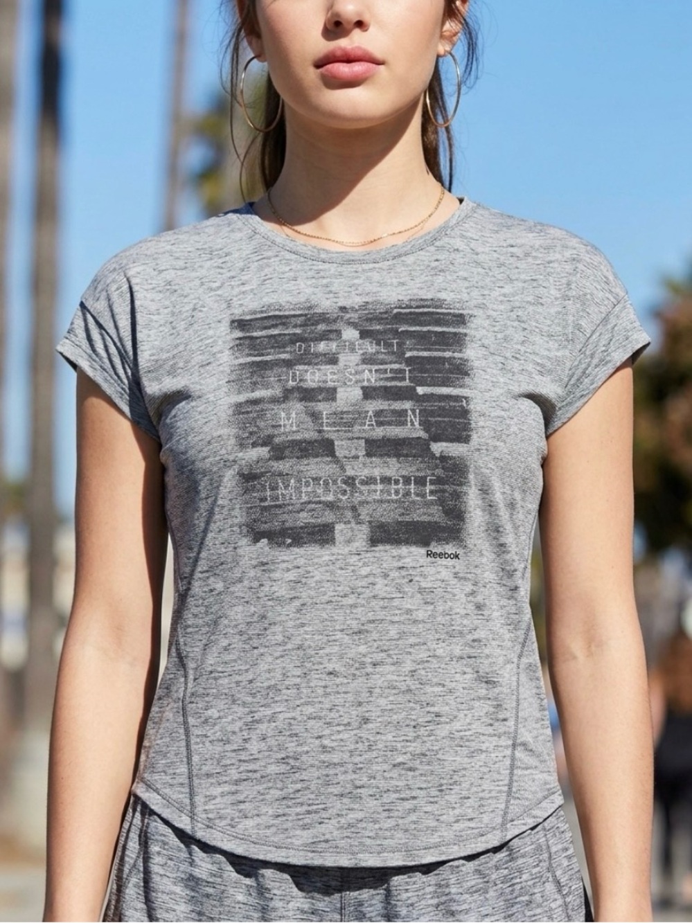 Reebok Light Gray Heather Graphic Short Sleeve Tee